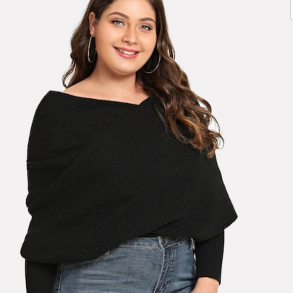 Shein Plus Surplice Neck Solid Cape Sweater - Picture 4 of 4